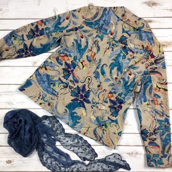 Chicos Additions Abstract Floral Print Jacket Sz 1 - Picture 2 of 8